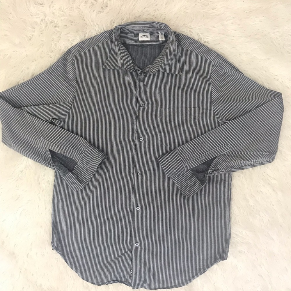 Armani Collezioni Gray striped bitten down shirt - Picture 2 of 3